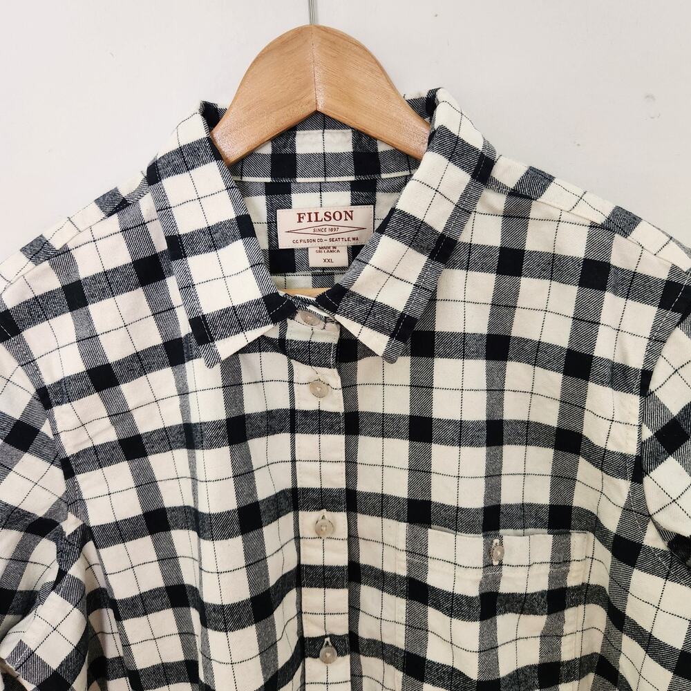 Filson Flannel Shirt XXL Womens Buttonup Alaskan Guide Plaid Black Cream Outdoor - Picture 4 of 13